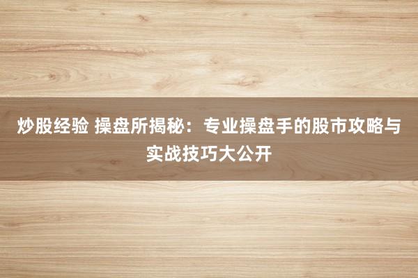 炒股经验 操盘所揭秘：专业操盘手的股市攻略与实战技巧大公开